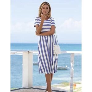 Levaca Blue White Nautical Midi Dress Women’s Size Small New With Tags